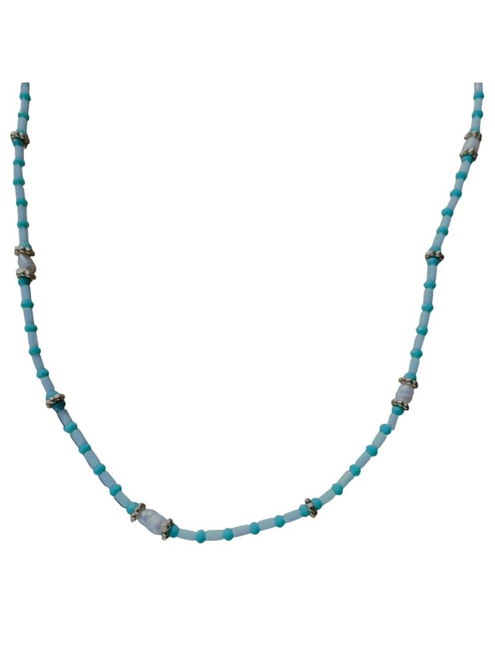 Handmade Beaded Necklace Faux Pearls Green Beads Gold Tone Accents Jewelry Women